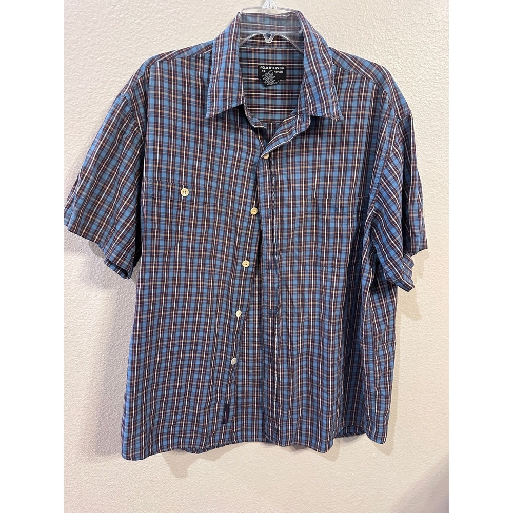 Polo Jeans Co. Ralph Lauren Plaid Casual Short Sleeve Button Up Shirt